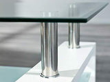Tavolino Metallo, Vetro Bianco, Cromo Trasparente 100x60x45 h cm.