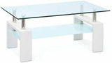 Tavolino Metallo, Vetro Bianco, Cromo Trasparente 100x60x45 h cm.