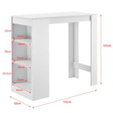 Tavolo Alto da Bar 110 x 50 x 103 cm Penisola Cucina con 3 Ripiani - Bianco