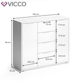 VICCO Credenza LEON Comodino Armadio Bianco Armadio per tv TV Credenza Madie