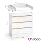 VICCO Cassettone con fasciatoio Emma Fasciatoio bebè Scaffale con 3 cassetti