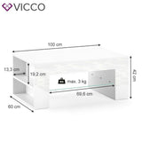 VICCO Tavolino da salotto STELIOS in bianco lucido - Soggiorno Tavolino da caffè