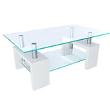 Tavolino tavolo basso da caffè salotto elegante in vetro e legno bianco