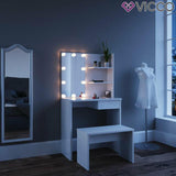 Vicco Toeletta Dekos Tavolo da trucco Specchiera Toilette LED Bianco + panca