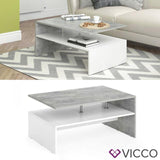 Vicco Tavolino da divano Tavolino da salotto cemento bianco Tavolino