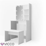 Vicco Toeletta Dekos Tavolo da trucco Specchiera Toilette LED Bianco + panca