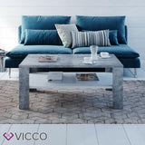 Vicco Tavolino da divano Tavolino da salotto cemento bianco con ripiano Tavolino