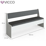 Vicco panca contenitore 167cm panca da cucina bianca per tavolo da pranzo
