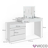 Vicco Toeletta da trucco Lotos bianco Toilette Toeletta make-up 4 cassetti Casse
