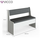 Vicco panca contenitore 107cm panca da cucina bianca per tavolo da pranzo serie