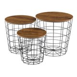 CESTO IN METALLO TAVOLINO TAVOLO DIVANO TAVOLO DIVANO 3 Pezzi Set Decorazione Nero