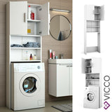 Vicco Armadio per lavatrice Armadio bagno bianco 190x64cm Scaffale per il bagno