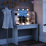 Vicco toeletta da trucco Charlotte Toilette Cassettone LED Bianco + sgabello