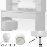 Vicco toeletta da trucco Charlotte Toilette Cassettone LED Bianco + sgabello