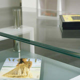 Tavolino tavolo basso da caffè salotto elegante in vetro e legno bianco