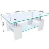 Tavolino tavolo basso da caffè salotto elegante in vetro e legno bianco