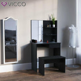 Vicco Toeletta Dekos Tavolo da trucco Specchiera Toilette Nero + panca