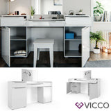 Vicco Toletta da trucco Lilli Toilette Cassettone Specchio LED Bianco + sgabello
