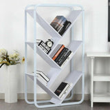 Libreria Scaffale Moderna 5 Ripiani Obliqui Legno e Metallo 144x80x33cm Bianco