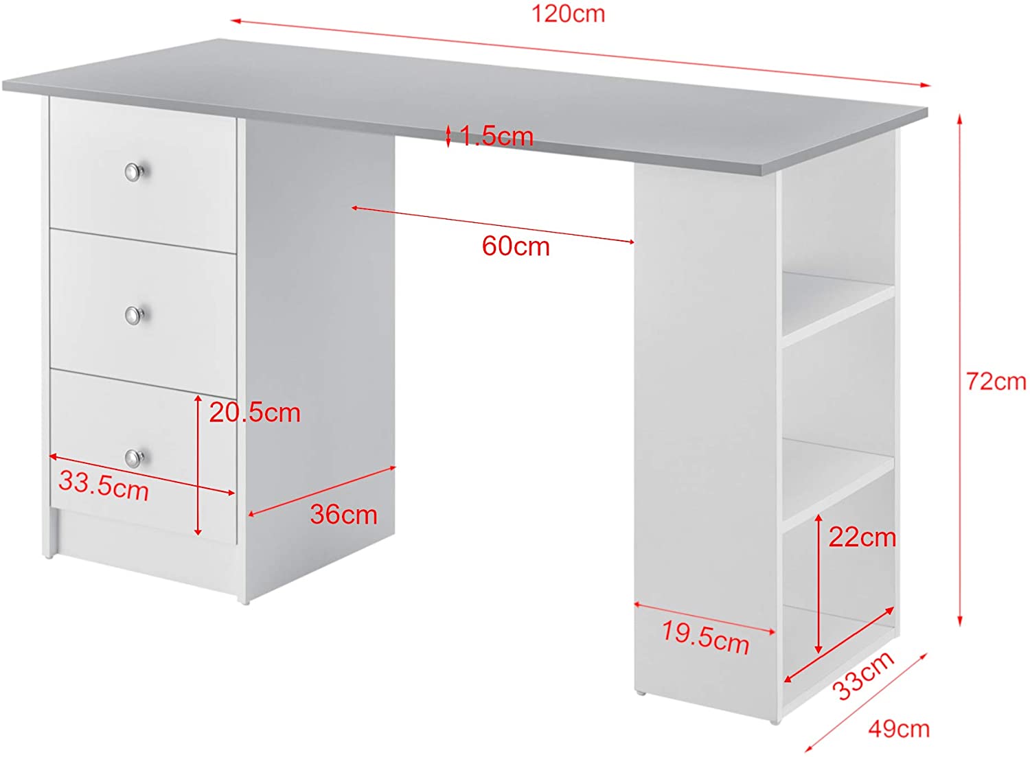 Tavolo Kit Scrivania 120 cm Ossido Bianco Piccola Moderna Ufficio Cameretta  Pc