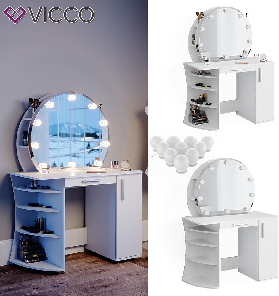 Toilette Toilette Almina bianco con mensole a specchio Vicco 10 lampad