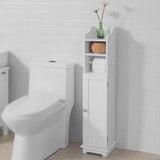 Piantana portarotolo e portascopino 2 in 1, Mobile Bagno, Bianco,