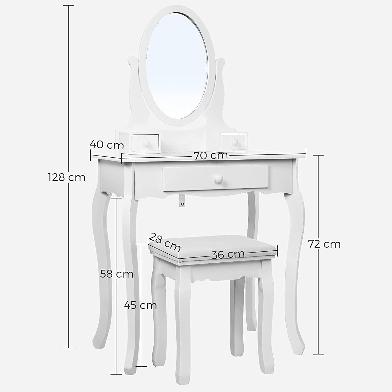 SET TOELETTA PER Trucco con Sgabello,con Specchio a Forma di  Ventaglio,Bianco EUR 137,99 - PicClick IT