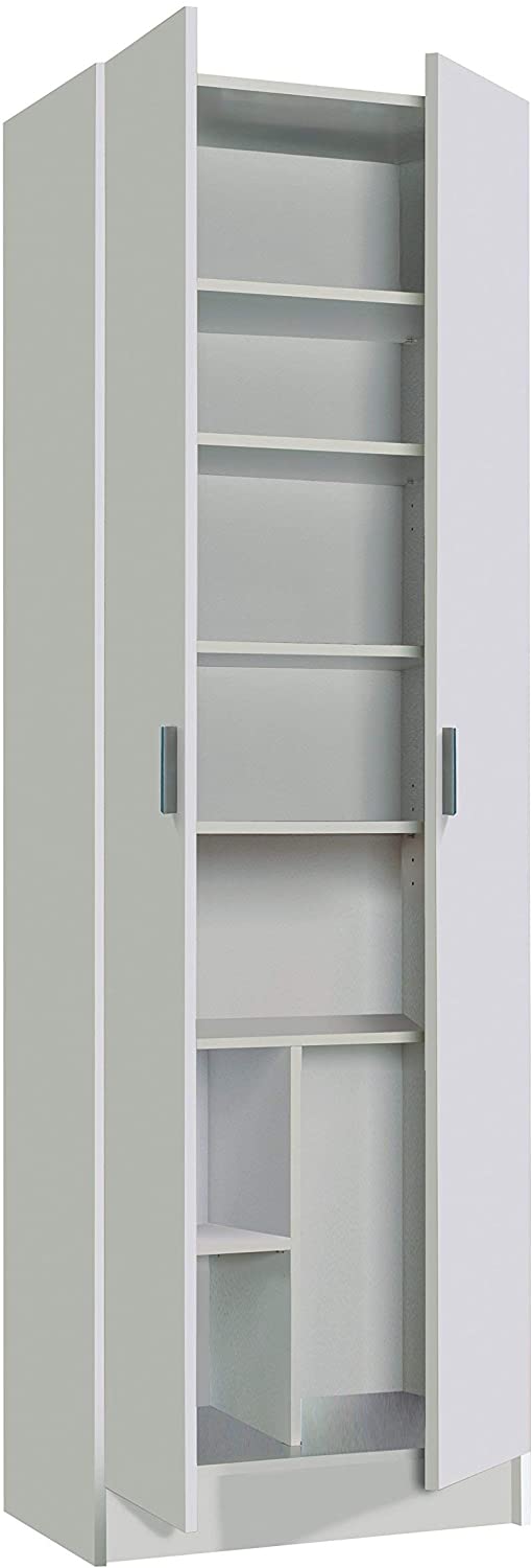 Furniturefactor Kawai B02 Armadio Multiuso a 2 ante, Melamina, Bianco, 180 x 59 x37 cm