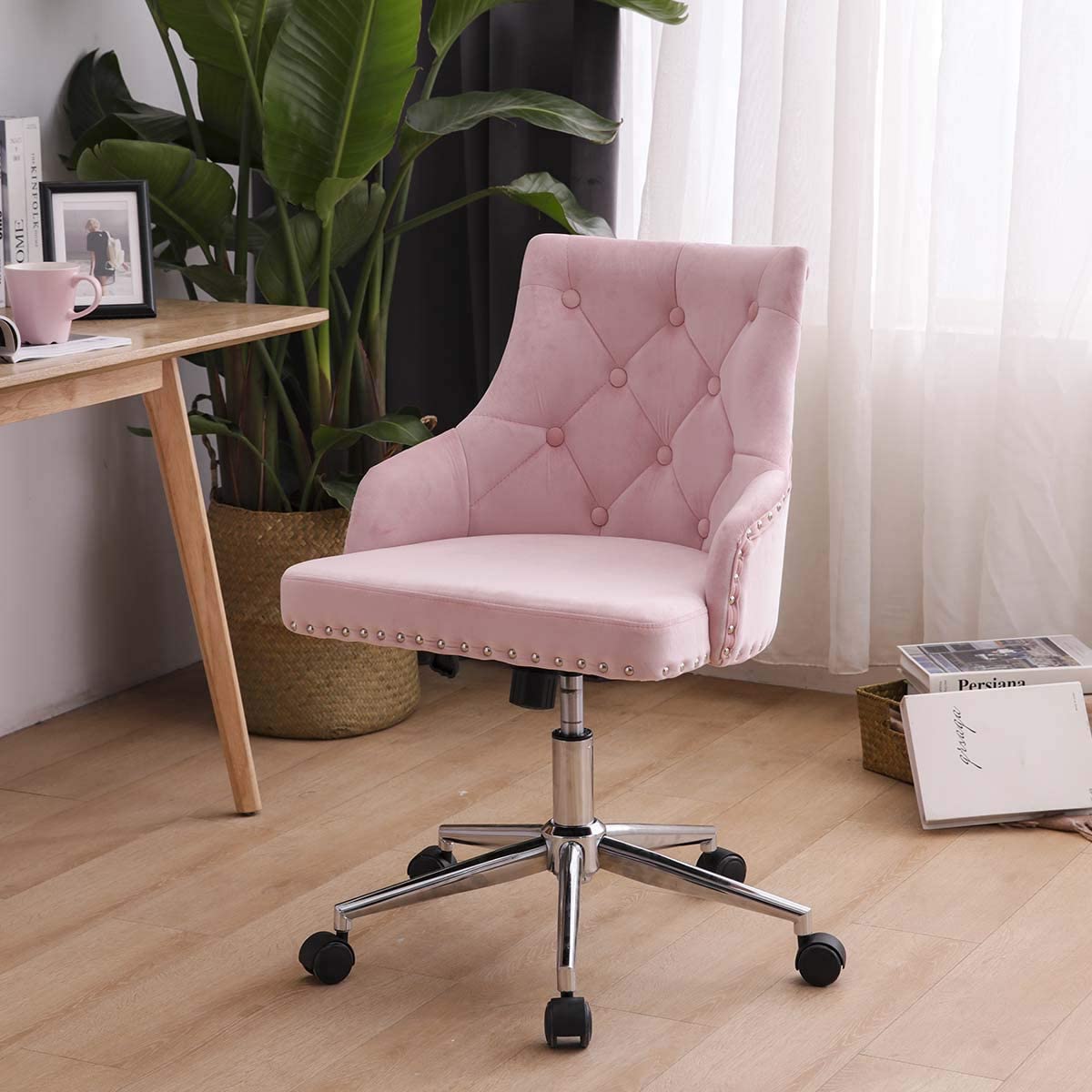 Sedia da ufficio moderna in velluto rosa