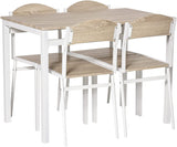 Set da Pranzo Tavolino e 4 Sedie in Metallo e MDF Legno, Bianco