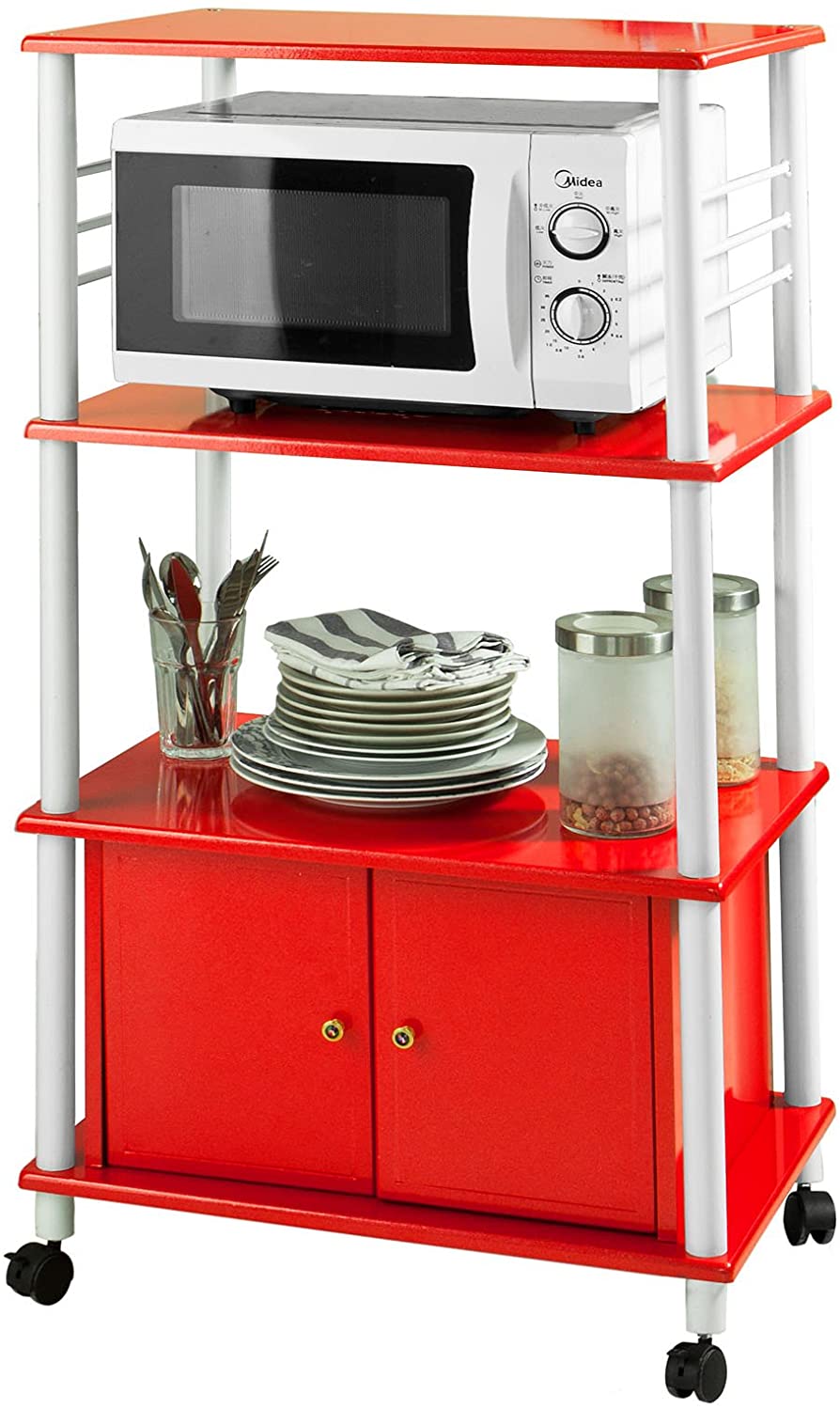 Porta forno a microonde,Carrello da cucina,scaffale rosso – Vicco