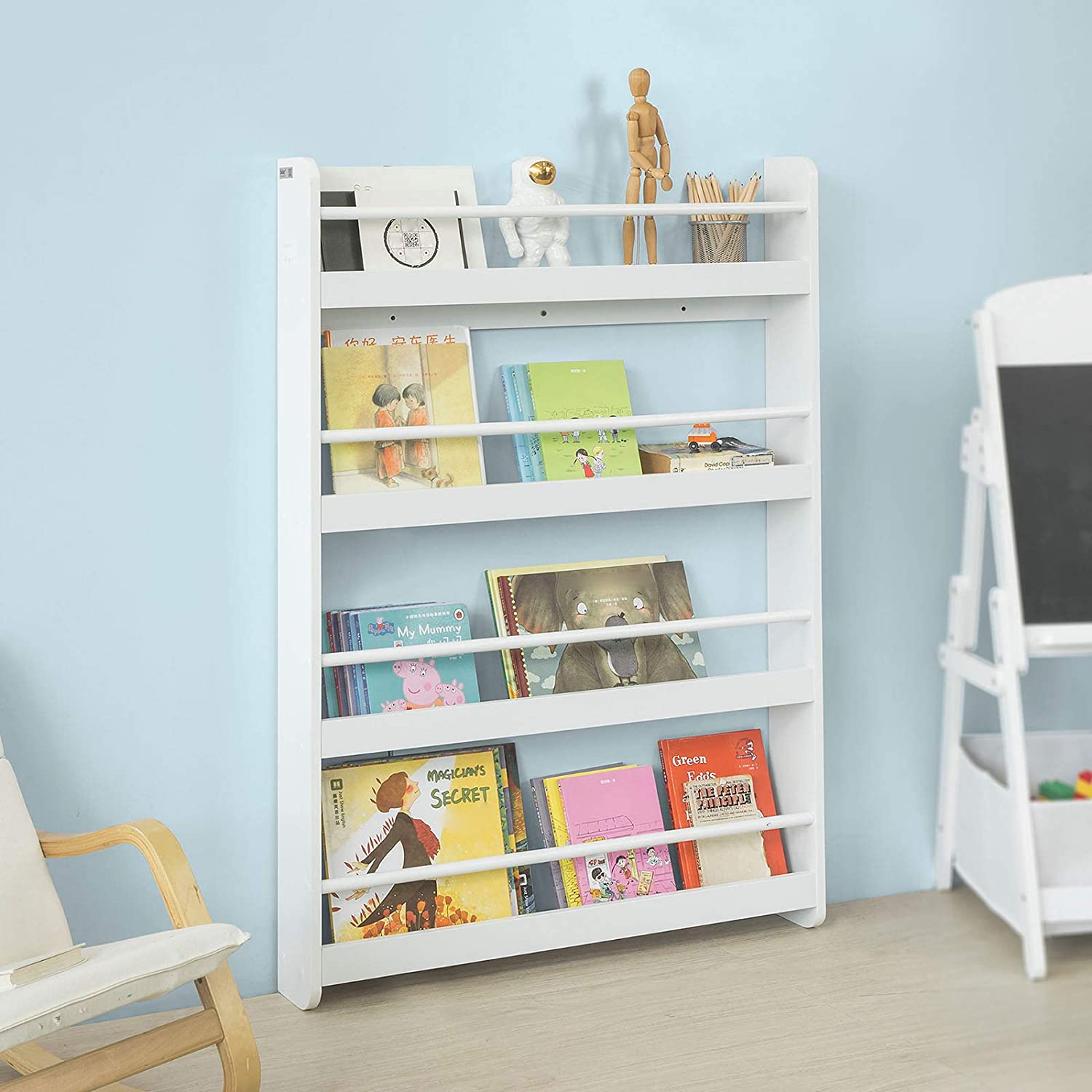 Libreria Bianca Legno, libreria a Muro Porta Libri Bambini 4 Ripiani – Vicco