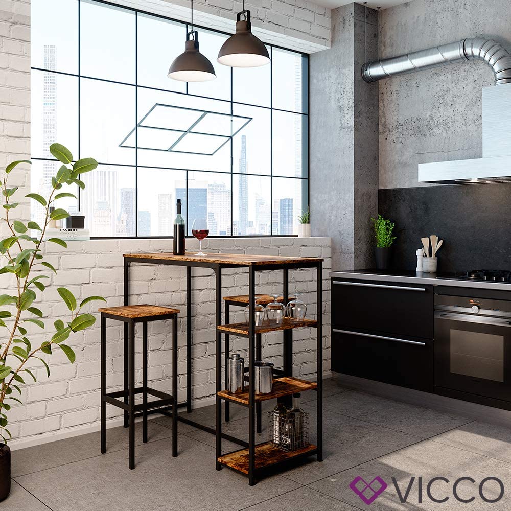 Vicco Tavolo bar con sgabelli, Antracite, 117 x 57 cm con 2 sgabelli da bar  : : Casa e cucina
