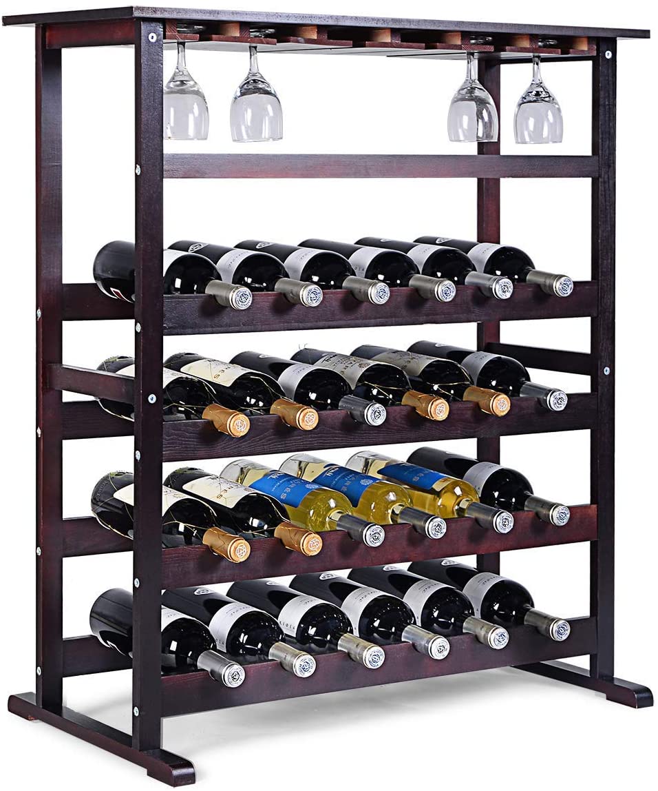 Portabottiglie per vino e bicchieri in legno di recupero / Portabottiglie  di vino rustico / Scaffale per vino