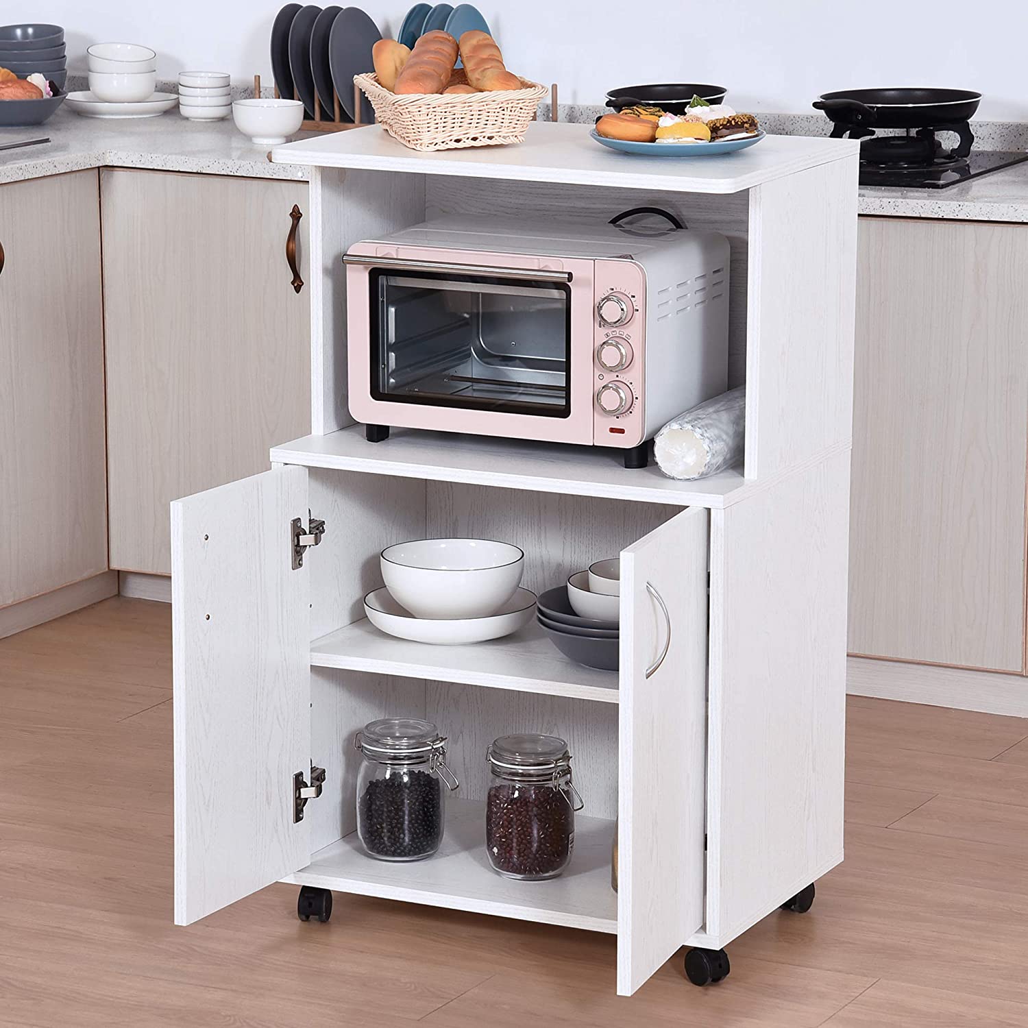 Mobile Cucina Multiuso con Ruote, Armadietto e Ripiano per Microonde C –  Vicco