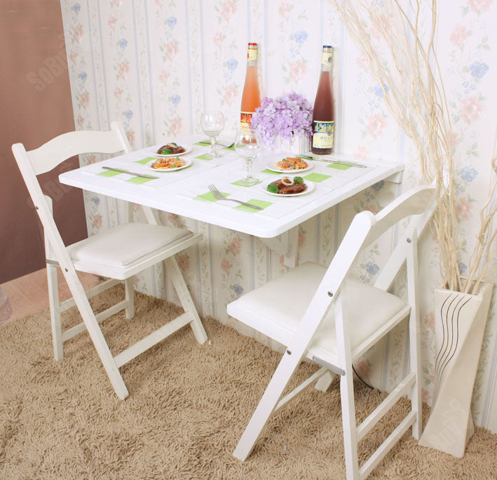 Tavolo da muro pieghevole in legno bianco senza sedia – Vicco