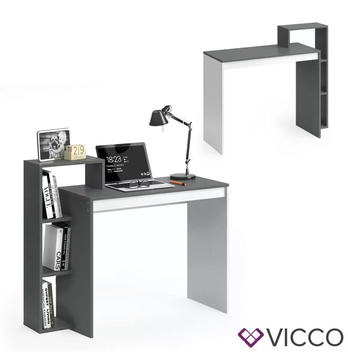 Vicco Scrivania Leo Scrivania Mensola Tavolo PC Scaffale Bianco Antrac