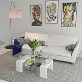 Tavolino Metallo, Vetro Bianco, Cromo Trasparente 100x60x45 h cm.