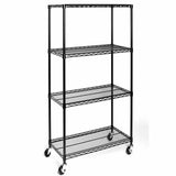 Scaffale 4 Ripiani Acciaio Mobile Libreria Multiuso 4 Ruote Cromo Nero