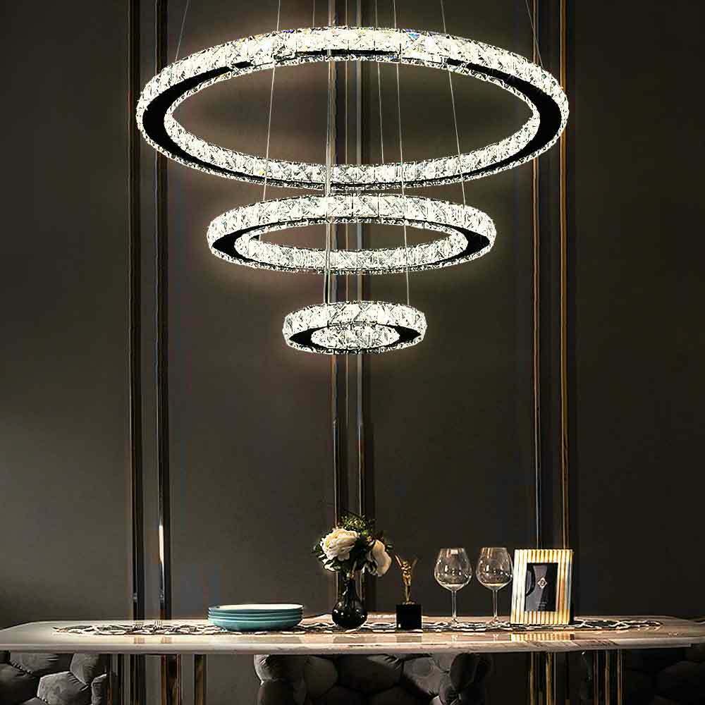 Lampadario Lampada Sospensione 70cm Cerchi LED Moderno Cristallo Telec –  Vicco