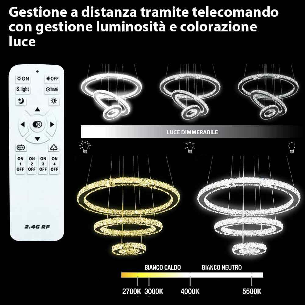 Elegante lampadario tridimensionale a cerchi design moderno bianco E27 LED  lampada regolabile sospensione pendente cucina ufficio soggiorno bar 230V