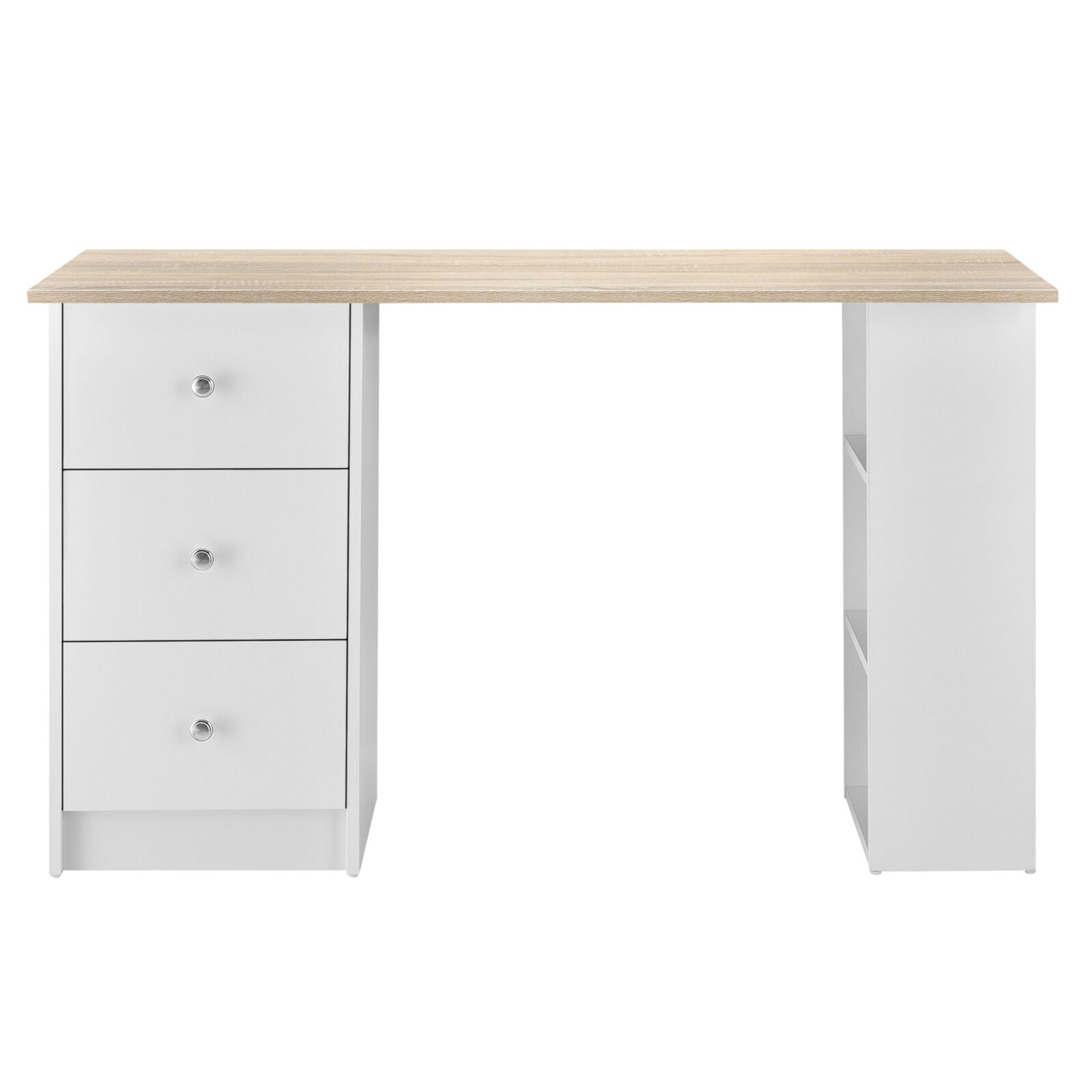 Tavolo scrivania con 3 cassetti in legno riciclato dipinto di bianco  135x72x75