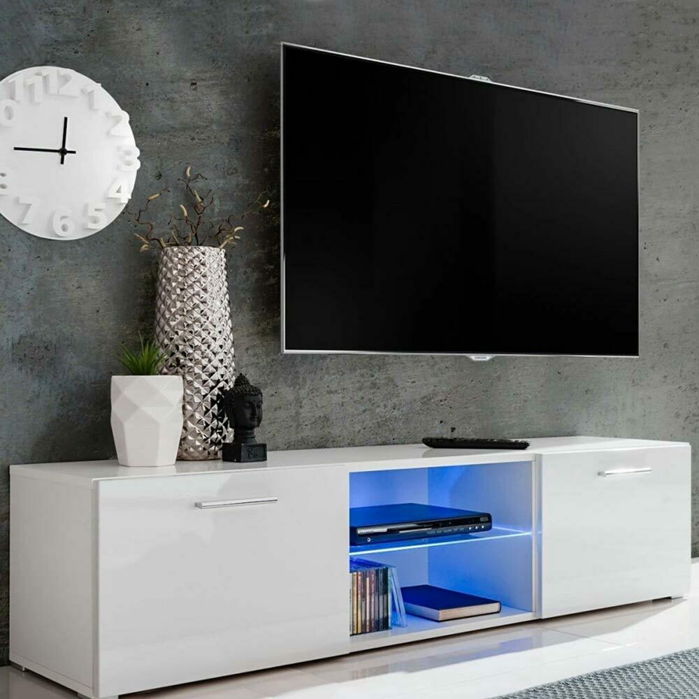 Mobile TV Porta Televisore con Luci LED Telecomando Design Moderno 2 Ante Bianco