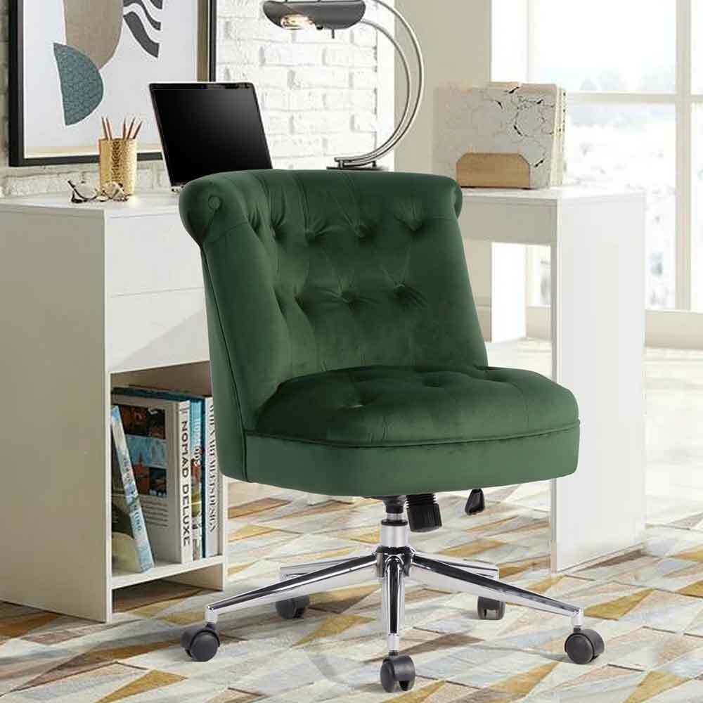 Poltrona sedia Scrivania Ufficio Girevole Tessuto Velluto Design Moderno Verde