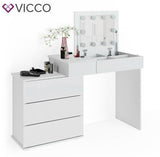 Vicco Toeletta da trucco Lotos bianco Toilette Toeletta Illuminazione a LED