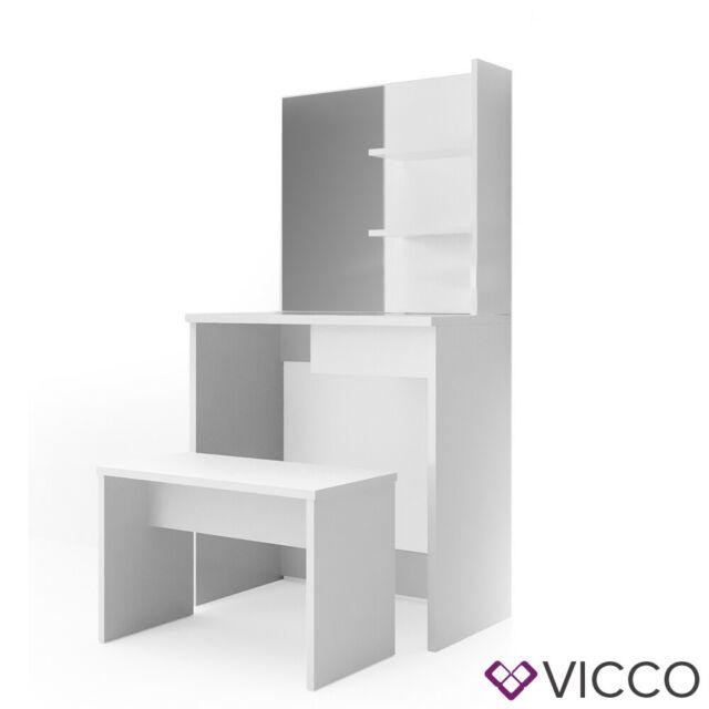 Vicco - Specchiera con tavolo da trucco, colore bianco lucido