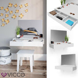 Vicco Toletta da trucco Alessia Toilette Cassettone Specchio A parete Bianco