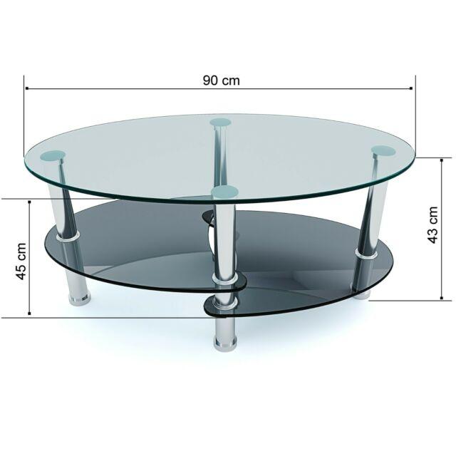 Tavolino basso da salotto in vetro ovale con 2 ripiani gambe in metall –  Vicco