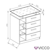 Vicco Cassettone Asti Credenza alta Illuminazione LED Ripiano in vetro Scaffale