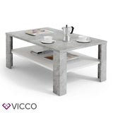 Vicco Tavolino da divano Tavolino da salotto cemento bianco con ripiano Tavolino